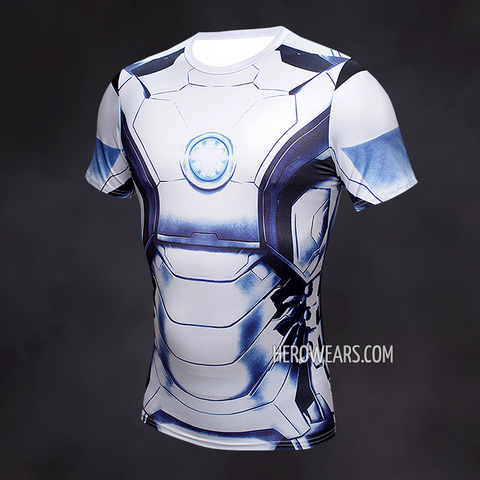 Iron Man White Compression Shirt Rash Guard