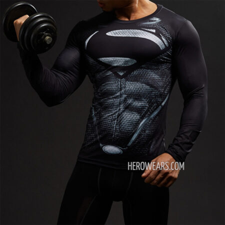 Superman Black Compression Shirt Rash Guard