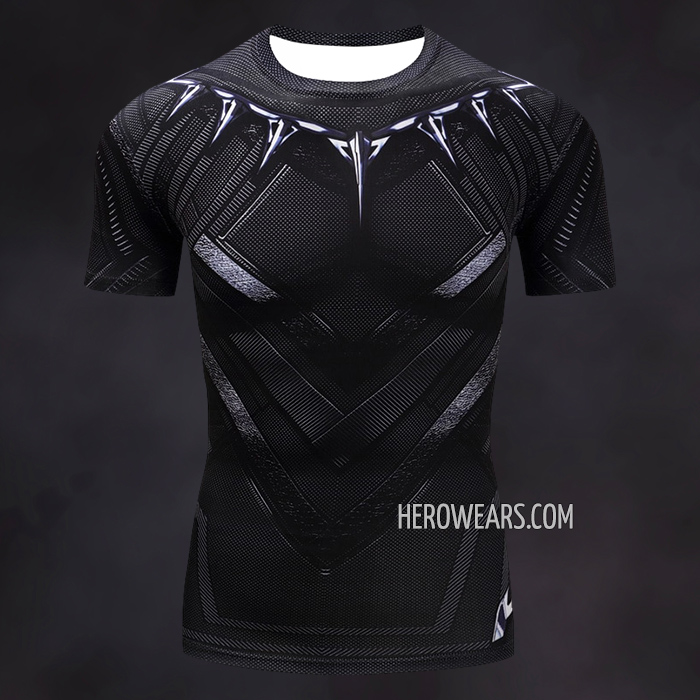 Black Panther Themed Rash Guard Gym Wear Short Sleeve T Shirt 
