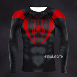 Clothes Length 74CM Men’s Superhero Compression Sweatshirt Miles Morales Long Sleeve Gym Quick Dry Thermal Base Layer Sports Running Workout Fitness Undershirt,Black-2XL