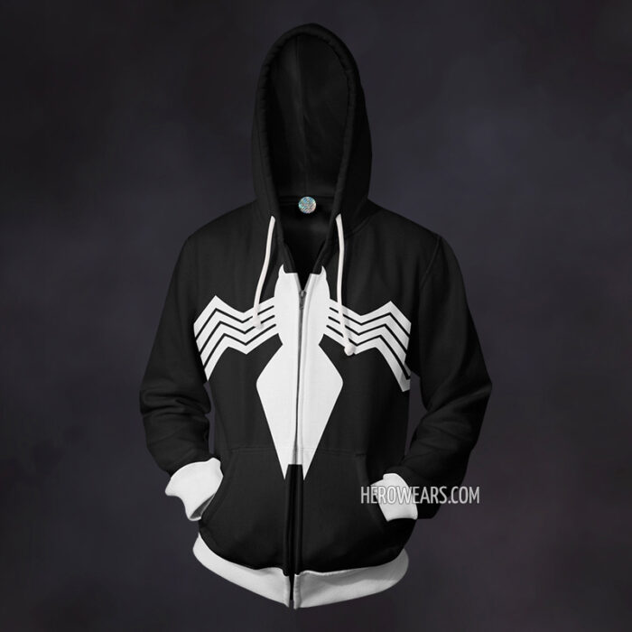 Black Spider Man Venom Symbiote Zip Up Hoodie