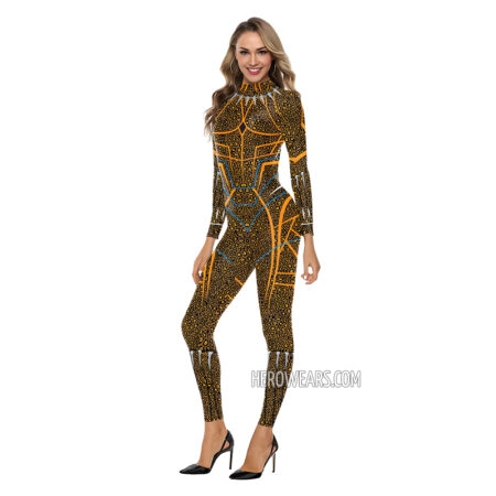 Women's Black Panther Golden Jaguar Costume Body Suit