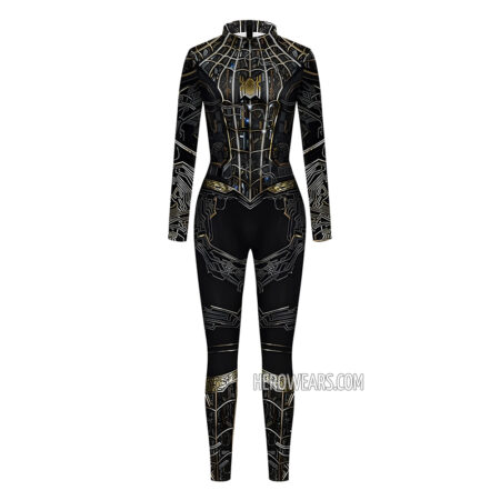 Women's Spiderman Black Gold Costume Body Suit