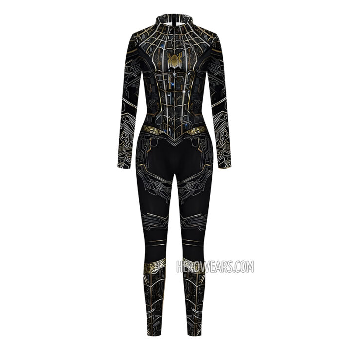 Women's Spiderman Black Gold Costume Body Suit